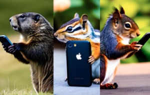 スマホを持つ動物たち