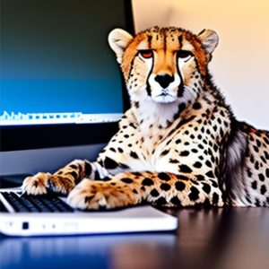 パソコンを触るチーター