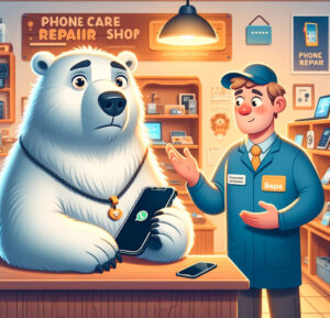 修理店員とシロクマのコミカルな絵