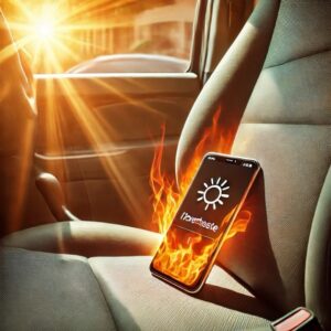 強い日差しを受けて加熱されるiPhone