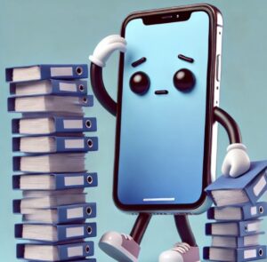 アップデートが溜まっていて困るスマホくんの絵
