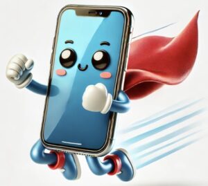 スーパーヒーローであるスマホくんの絵