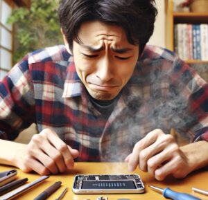 iPhoneを直したいので自己修理をするお父さん