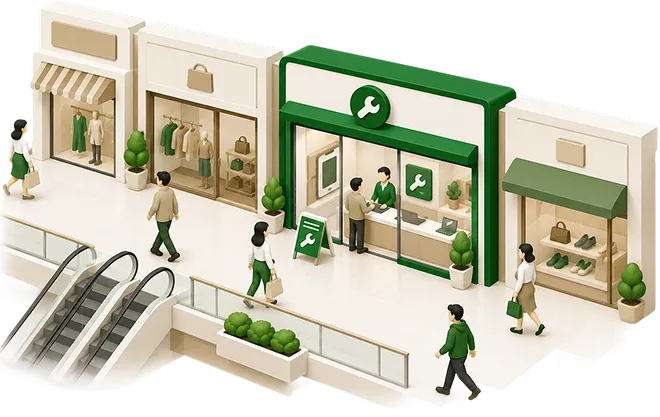 EyeSmartの店舗立地が駅チカまたは商業施設内のイメージ